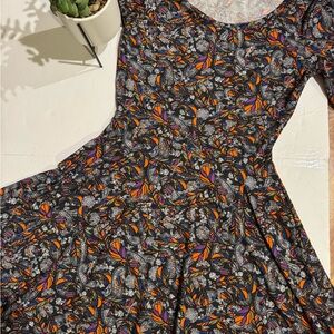 LuLaRoe Long Sleeve Dress with Orange and Purple Floral Design